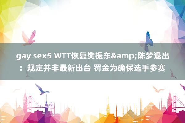 gay sex5 WTT恢复樊振东&陈梦退出：规定并非最新出台 罚金为确保选手参赛